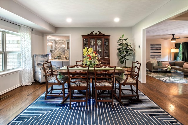 8803 Westglen Dr, Dallas, TX 75228 - dining space featuring wood finished floors and a ceiling fan
