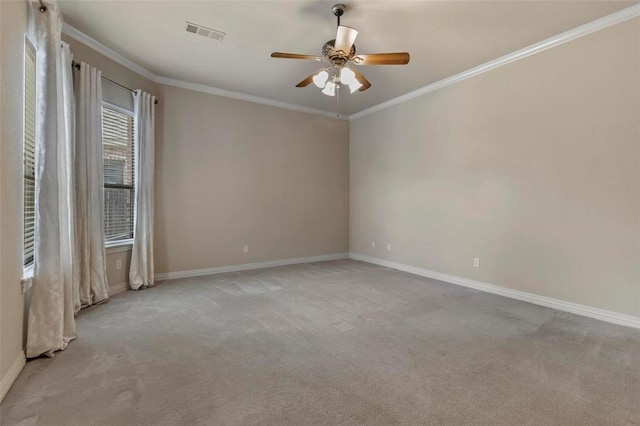 3804 Park Flower Ct, Arlington, TX 76017 - spare room featuring carpet flooring, crown molding, and a ceiling fan