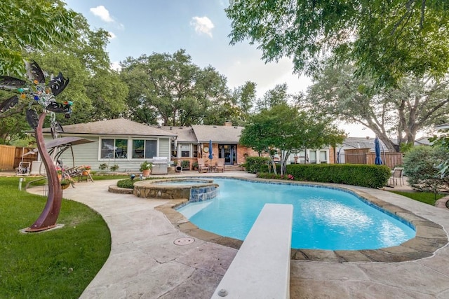 5715 Northaven Rd, Dallas, TX 75230 - swimming pool featuring an in-ground hot tub, a patio, and a diving board