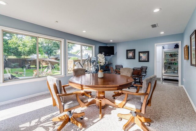 5715 Northaven Rd, Dallas, TX 75230 - dining space featuring recessed lighting and carpet flooring