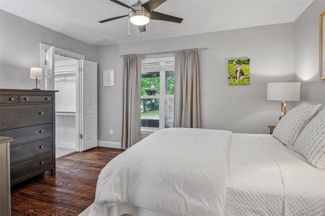 2711 El Tivoli Dr, Dallas, TX 75211 - bedroom with dark wood finished floors, a spacious closet, and a ceiling fan