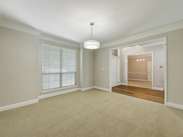 925 Canongate Dr, Flower Mound, TX 75022 - unfurnished room featuring carpet flooring, a chandelier, and ornamental molding