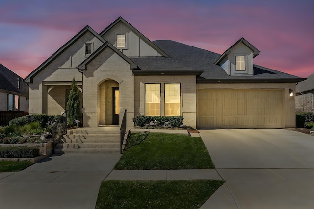 204 Big Sky Cir, Northlake, TX 76226 - view of front of house with a garage, concrete driveway, brick siding, a shingled roof, and a front yard