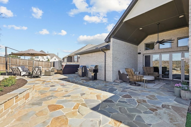 204 Big Sky Cir, Northlake, TX 76226 - view of patio / terrace with a ceiling fan, a grill, and french doors