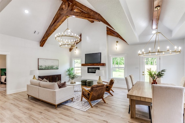 3020 Pueblo Trl, Lake Worth, TX 76135 - living area featuring a chandelier, plenty of natural light, and light wood-style flooring