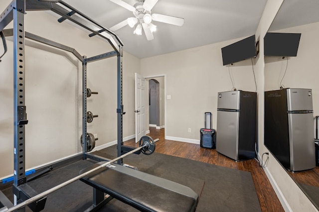 13341 Ridgepointe Rd, Fort Worth, TX 76244 - exercise area with dark wood-style flooring and ceiling fan