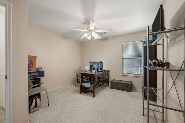 13341 Ridgepointe Rd, Fort Worth, TX 76244 - carpeted home office with a ceiling fan and baseboards
