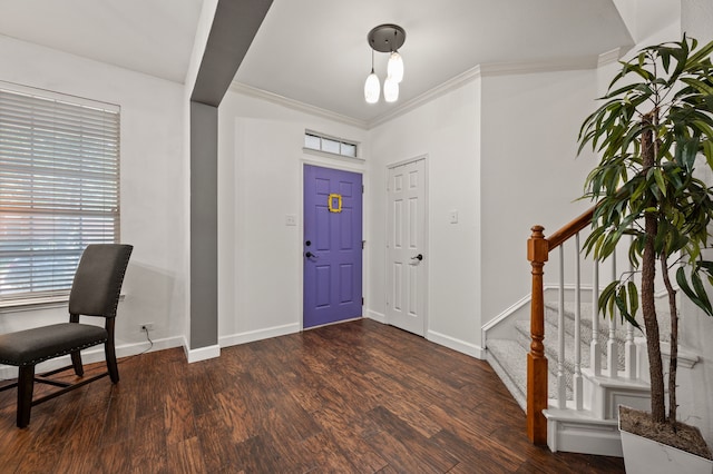 13341 Ridgepointe Rd, Fort Worth, TX 76244 - entryway with wood finished floors, healthy amount of natural light, ornamental molding, and stairs