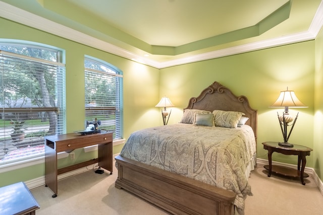 1450 Meandering Way, Rockwall, TX 75087 - bedroom with carpet flooring, a tray ceiling, and ornamental molding