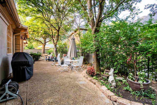 1450 Meandering Way, Rockwall, TX 75087 - fenced backyard featuring a patio, a grill, and outdoor dining space