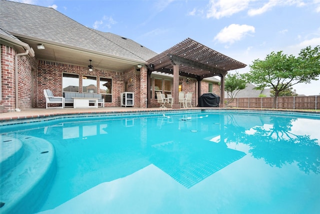220 Arbor Ln, Haslet, TX 76052 - view of swimming pool with a pergola, a ceiling fan, grilling area, and a patio area