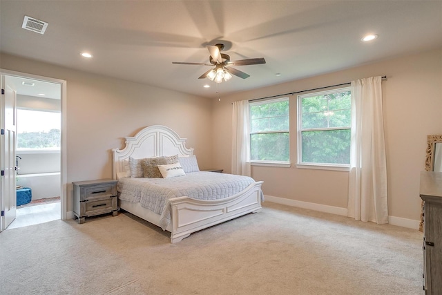 619 Latigo Ct, Weatherford, TX 76088 - bedroom with light carpet, recessed lighting, and ceiling fan