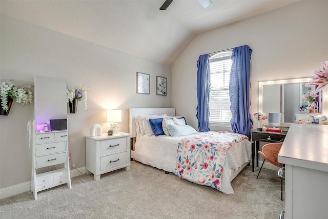 404 Bluffside Trl, Benbrook, TX 76126 - bedroom featuring lofted ceiling, light carpet, and ceiling fan