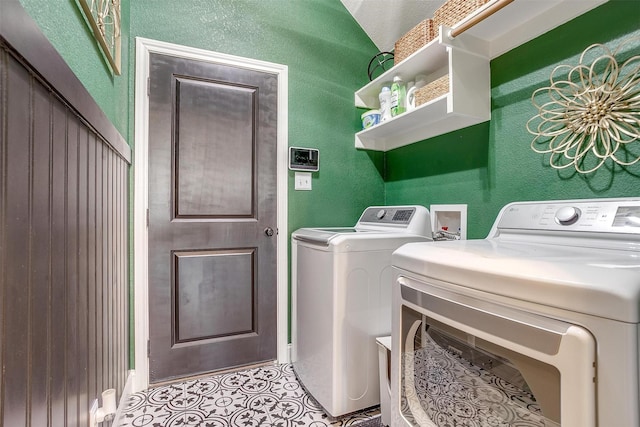 404 Bluffside Trl, Benbrook, TX 76126 - washroom with separate washer and dryer and a textured wall