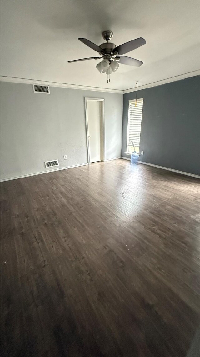 1705 Morningstar Trl, Richardson, TX 75081 - spare room with ceiling fan, dark wood finished floors, and crown molding