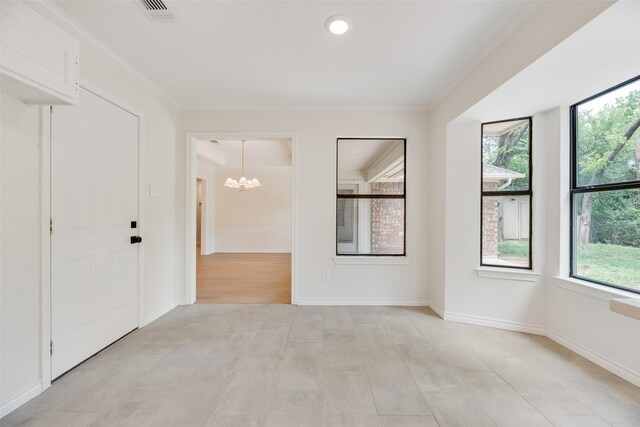 3801 Woodside Dr, Arlington, TX 76016 - unfurnished room featuring healthy amount of natural light, a chandelier, ornamental molding, and recessed lighting