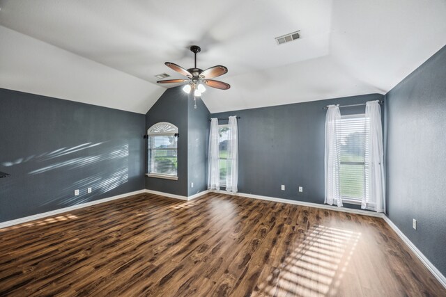 700 Lake Vista Ln, Lavon, TX 75166 - unfurnished room featuring vaulted ceiling, ceiling fan, and wood finished floors