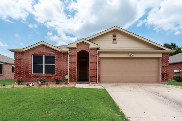 4305 Sonoma Dr, Denton, TX 76226 - ranch-style home with brick siding, concrete driveway, a front lawn, and a garage