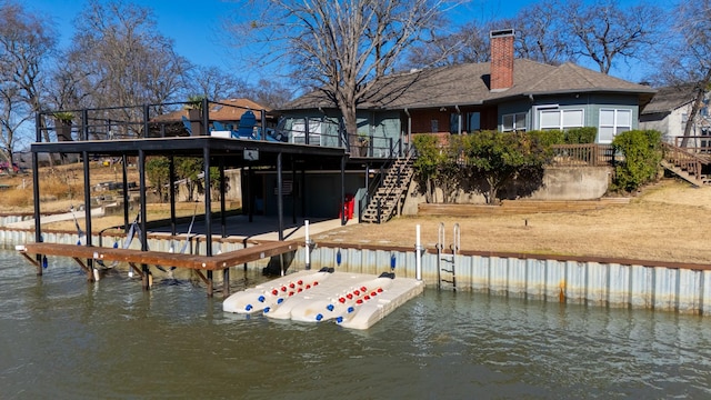 111 Hickory Creek Cir, Gun Barrel City, TX 75156 - dock area with stairs, a deck with water view, and boat lift