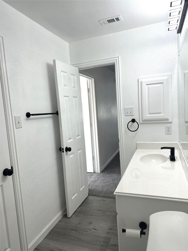 4201 Iron Ln, Mansfield, TX 76063 - bathroom featuring wood finished floors, vanity, and a textured wall
