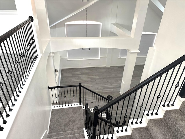 4201 Iron Ln, Mansfield, TX 76063 - stairs featuring a towering ceiling and wood finished floors