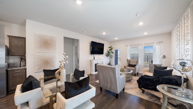 2026 Ocelot St, Crandall, TX 75114 - living room featuring dark wood-type flooring and recessed lighting