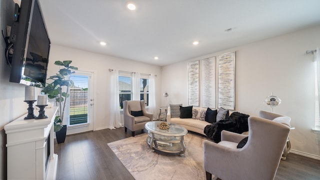 2026 Ocelot St, Crandall, TX 75114 - living area featuring dark wood-style floors and recessed lighting