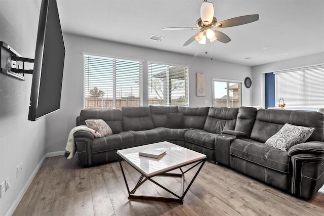 1154 Holcombe Dr, Anna, TX 75409 - living area featuring a ceiling fan and wood finished floors