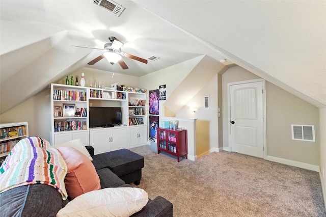 5820 Shiloh Forest Dr, Midlothian, TX 76065 - carpeted living area with ceiling fan and lofted ceiling