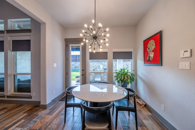 9901 Mi Tierra Dr, Fort Worth, TX 76179 - dining area featuring a chandelier and dark wood finished floors