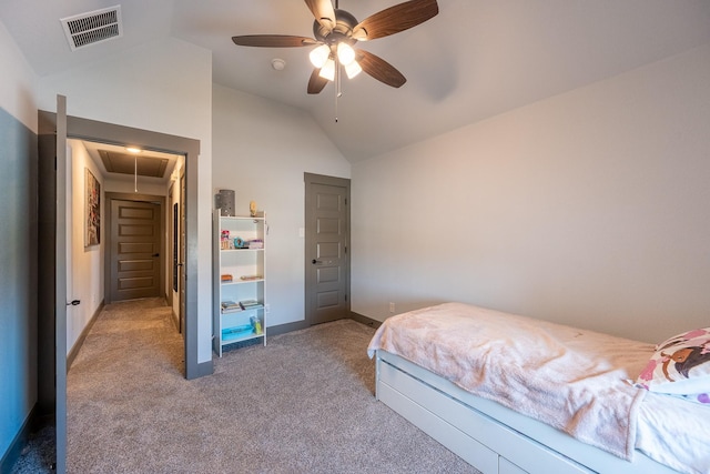 9901 Mi Tierra Dr, Fort Worth, TX 76179 - bedroom featuring attic access, carpet, vaulted ceiling, and a ceiling fan