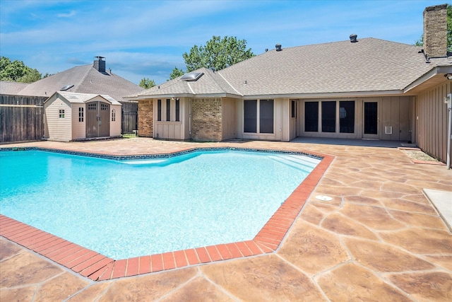 4120 Merriman Dr, Plano, TX 75074 - view of pool with a shed and a patio area