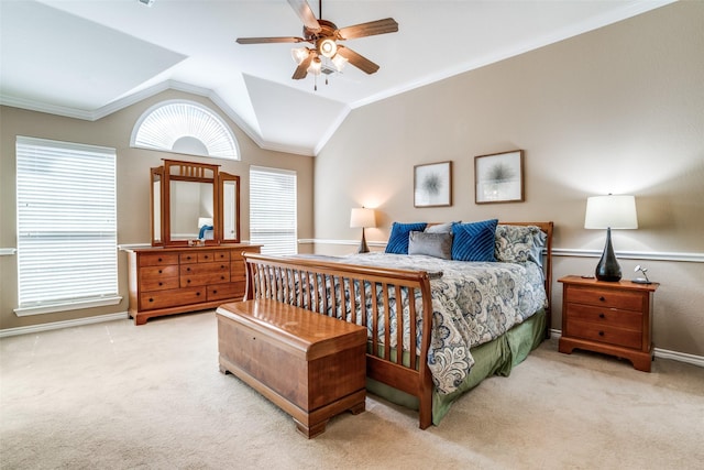 1827 Timber Ridge Dr, Frisco, TX 75036 - bedroom with carpet, lofted ceiling, crown molding, and a ceiling fan