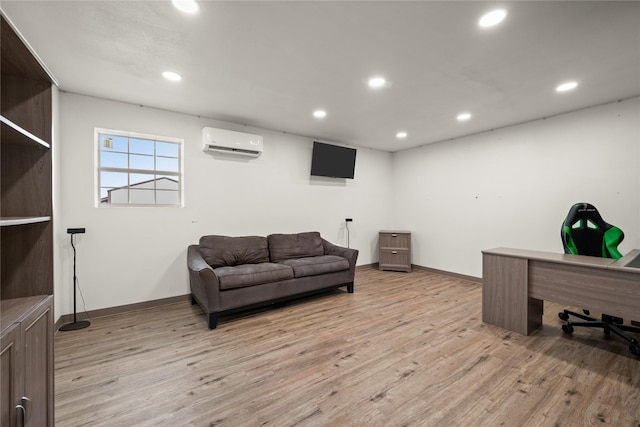 13431 Kira Ln, Justin, TX 76247 - office with an AC wall unit, light wood-style floors, and recessed lighting