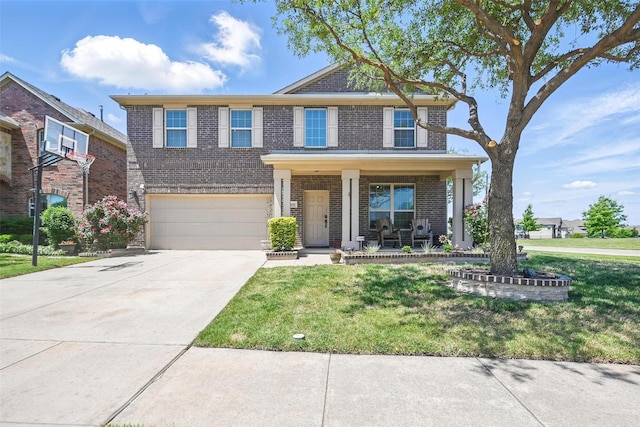 1000 Barn Owl Dr, Little Elm, TX 75068 - view of front of property featuring covered porch, brick siding, an attached garage, and a front yard
