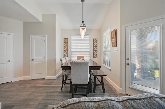 1000 Barn Owl Dr, Little Elm, TX 75068 - dining space featuring dark wood-style flooring and vaulted ceiling