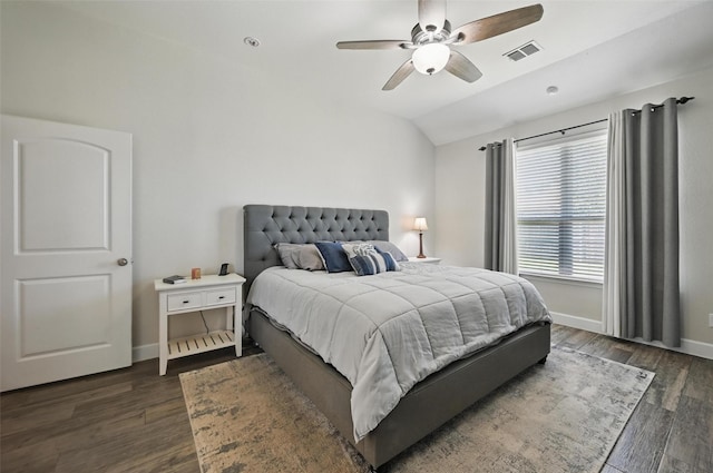 1000 Barn Owl Dr, Little Elm, TX 75068 - bedroom with dark wood-type flooring, lofted ceiling, and a ceiling fan