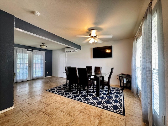 2648 Mark Dr, Mesquite, TX 75150 - dining room with ceiling fan, healthy amount of natural light, french doors, and a textured ceiling