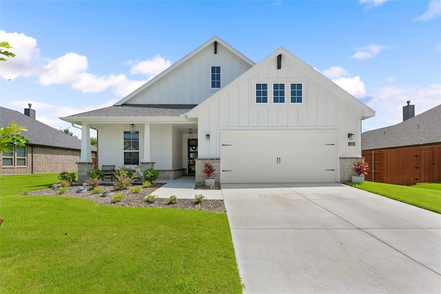 1420 Whitetail Ln, Azle, TX 76020 - modern inspired farmhouse with a front yard, board and batten siding, a porch, and concrete driveway