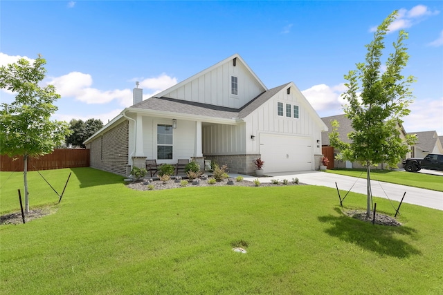 1420 Whitetail Ln, Azle, TX 76020 - modern farmhouse style home featuring board and batten siding, concrete driveway, a chimney, roof with shingles, and a garage