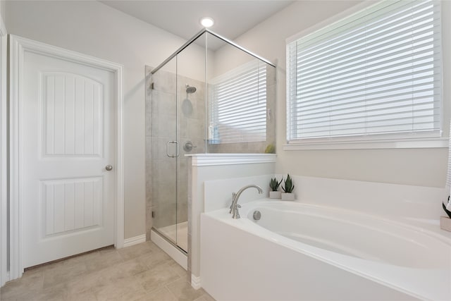 1420 Whitetail Ln, Azle, TX 76020 - full bath featuring a garden tub, a stall shower, and tile patterned floors