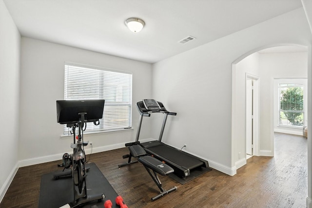 4336 Westminster Ave, Celina, TX 76227 - exercise area with arched walkways and wood finished floors