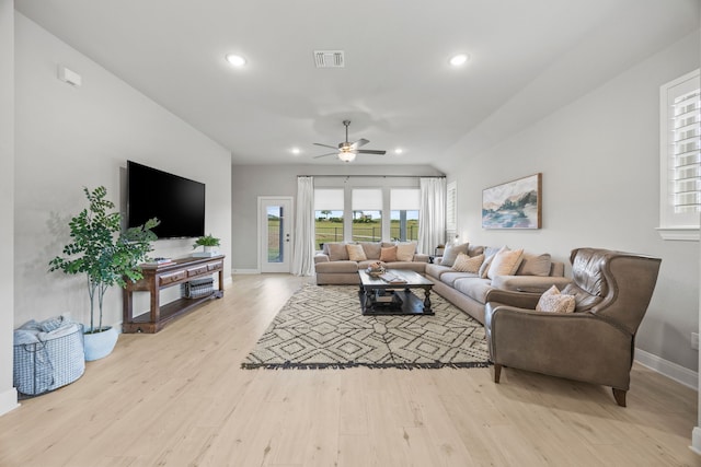 2102 Clearwater Way, Royse City, TX 75189 - living area with a ceiling fan, light wood finished floors, plenty of natural light, recessed lighting, and lofted ceiling