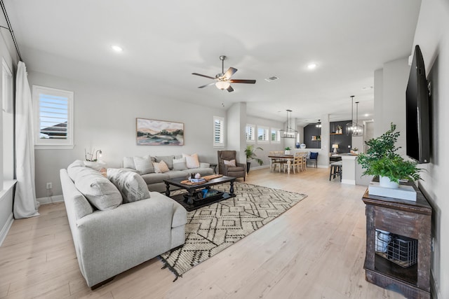 2102 Clearwater Way, Royse City, TX 75189 - living area featuring a ceiling fan, light wood finished floors, and recessed lighting