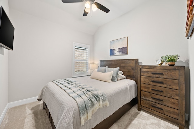 2102 Clearwater Way, Royse City, TX 75189 - bedroom featuring light carpet, vaulted ceiling, and ceiling fan