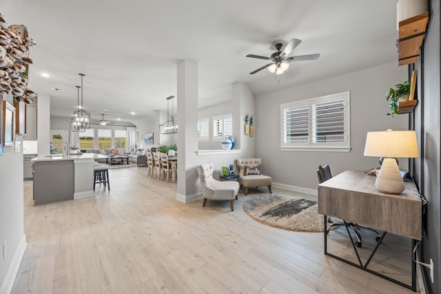 2102 Clearwater Way, Royse City, TX 75189 - office area featuring recessed lighting, ceiling fan, light wood-type flooring, and plenty of natural light