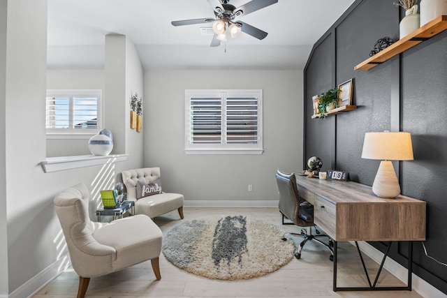 2102 Clearwater Way, Royse City, TX 75189 - home office featuring a ceiling fan and light wood finished floors