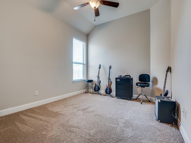 1314 Greenrock Ct, Midlothian, TX 76065 - miscellaneous room featuring ceiling fan, carpet, and vaulted ceiling