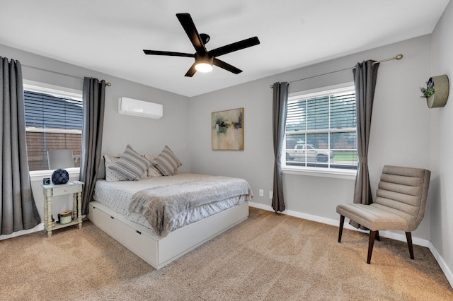 4716 Everest Dr, Fort Worth, TX 76132 - bedroom with a wall unit AC, light colored carpet, and ceiling fan