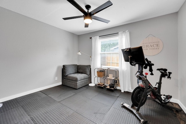 4716 Everest Dr, Fort Worth, TX 76132 - exercise room featuring a ceiling fan and carpet floors